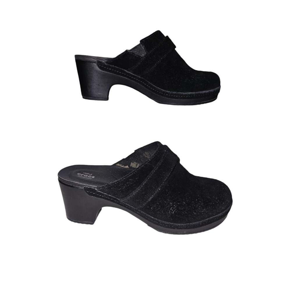 Crocs Women's Sarah Black Suede Clogs Size 7